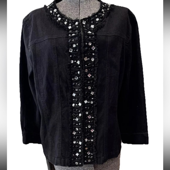 🆕Ruby Rd‎ ladies embellished black jean jacket style-Embellished-NWT-size 18 - Picture 1 of 12